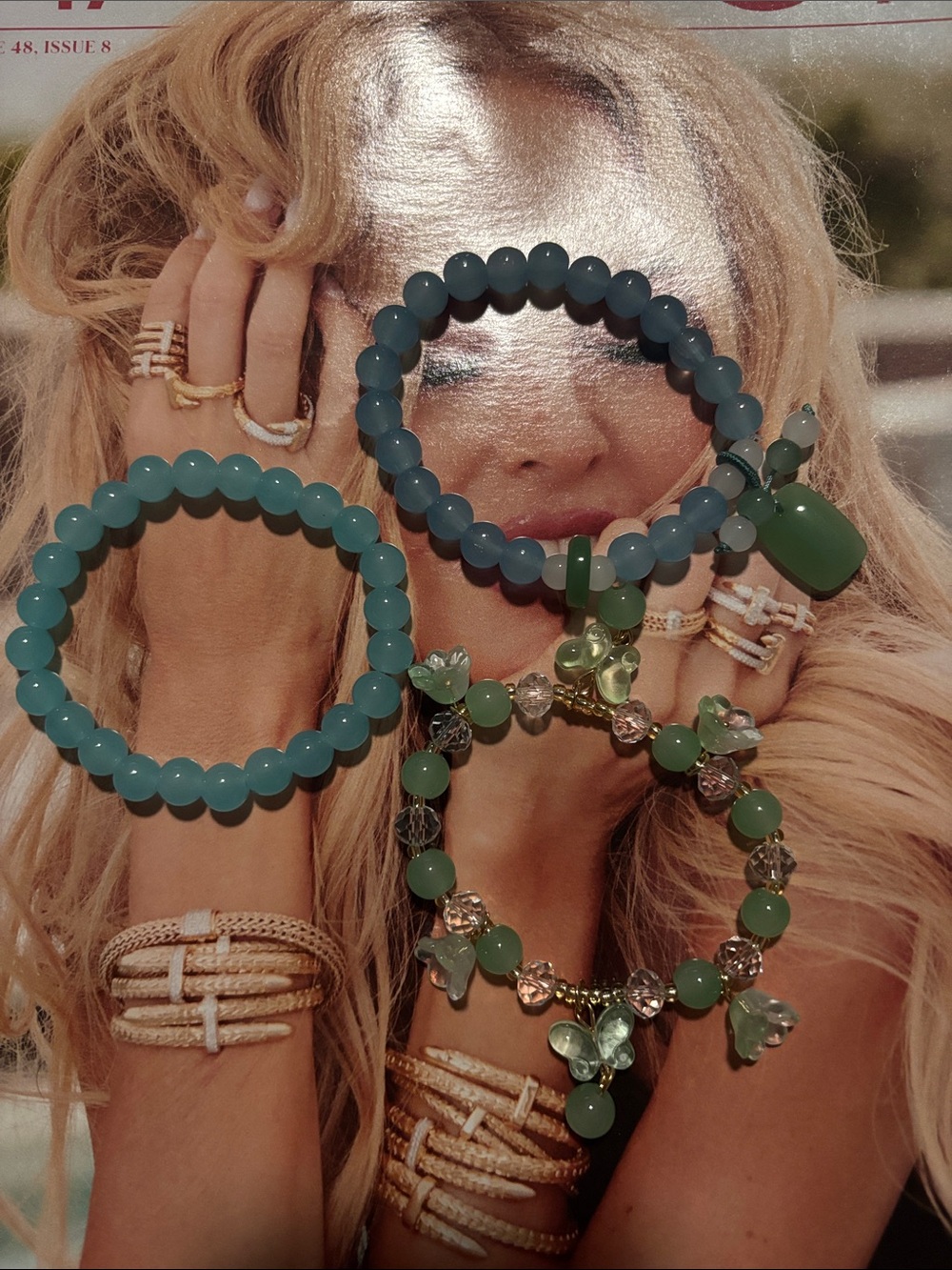 Green and Teal Beaded Bracelet Set